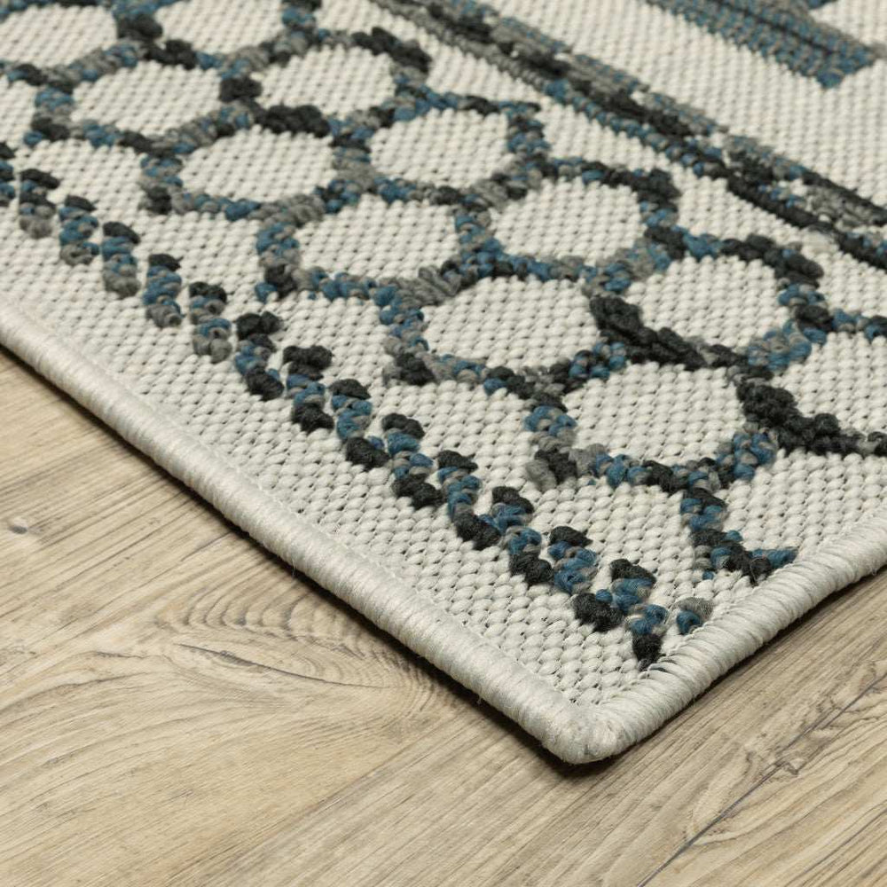 10' X 13' Blue and Beige Geometric Stain Resistant Indoor Outdoor Area Rug - Homeroots - Flyclothing LLC