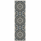 2' X 7' Blue and Beige Geometric Stain Resistant Indoor Outdoor Area Rug - Homeroots - Flyclothing LLC