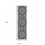 2' X 7' Blue and Beige Geometric Stain Resistant Indoor Outdoor Area Rug - Homeroots - Flyclothing LLC