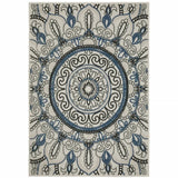 3' X 5' Blue and Beige Geometric Stain Resistant Indoor Outdoor Area Rug - Homeroots - Flyclothing LLC