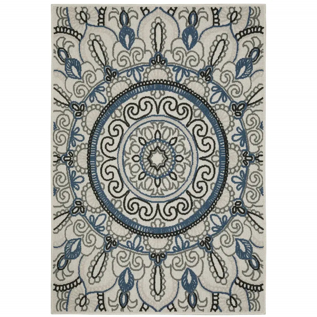 3' X 5' Blue and Beige Geometric Stain Resistant Indoor Outdoor Area Rug - Homeroots - Flyclothing LLC