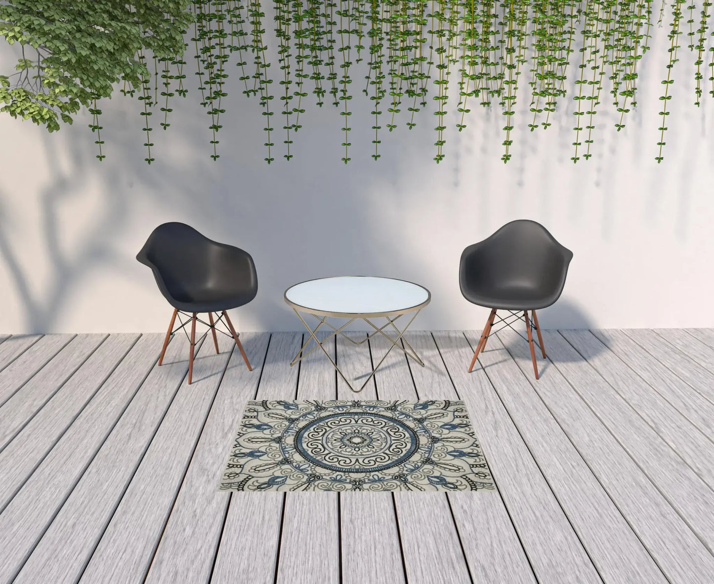 3' X 5' Blue and Beige Geometric Stain Resistant Indoor Outdoor Area Rug - Homeroots - Flyclothing LLC