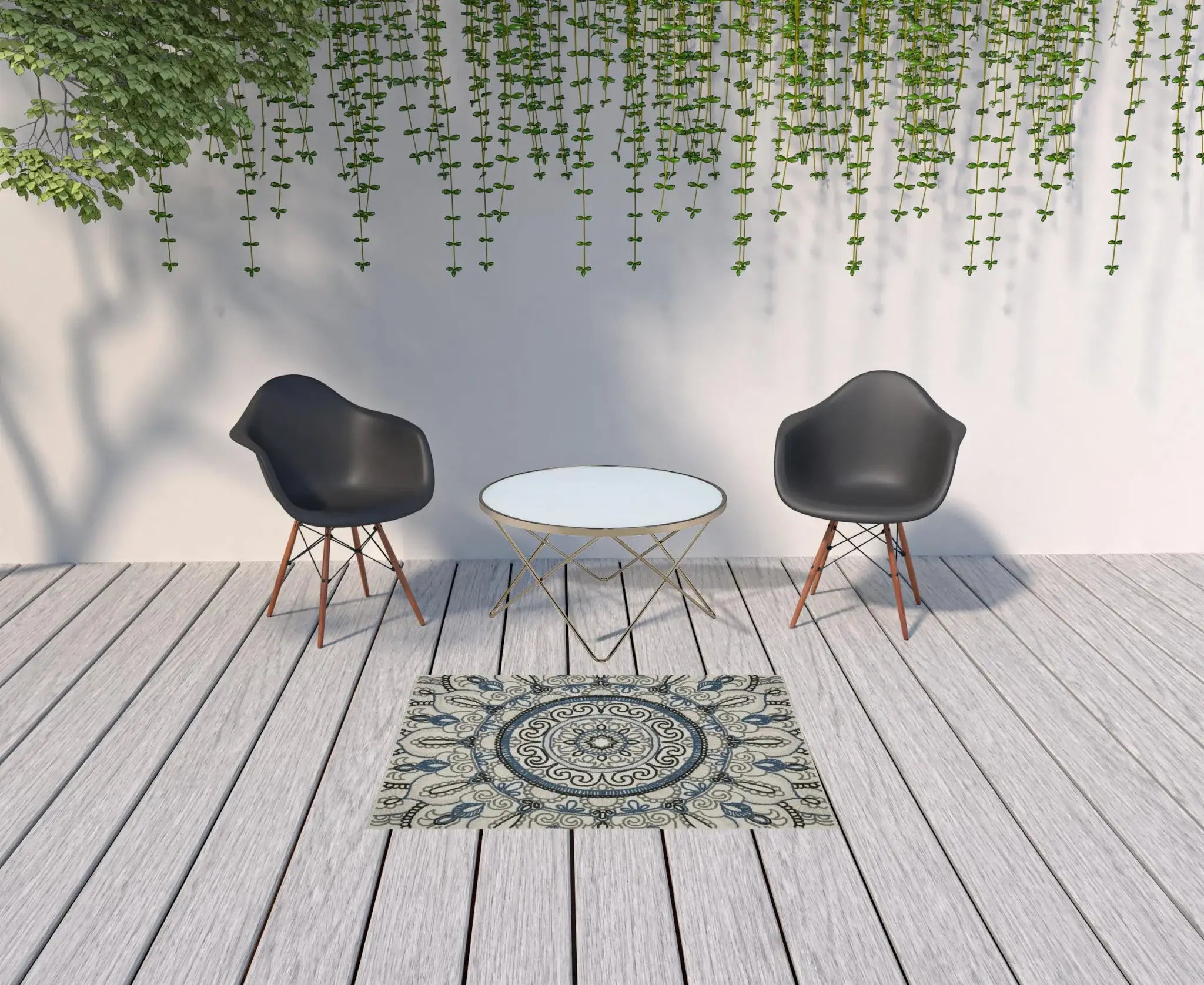 3' X 5' Blue and Beige Geometric Stain Resistant Indoor Outdoor Area Rug - Homeroots - Flyclothing LLC