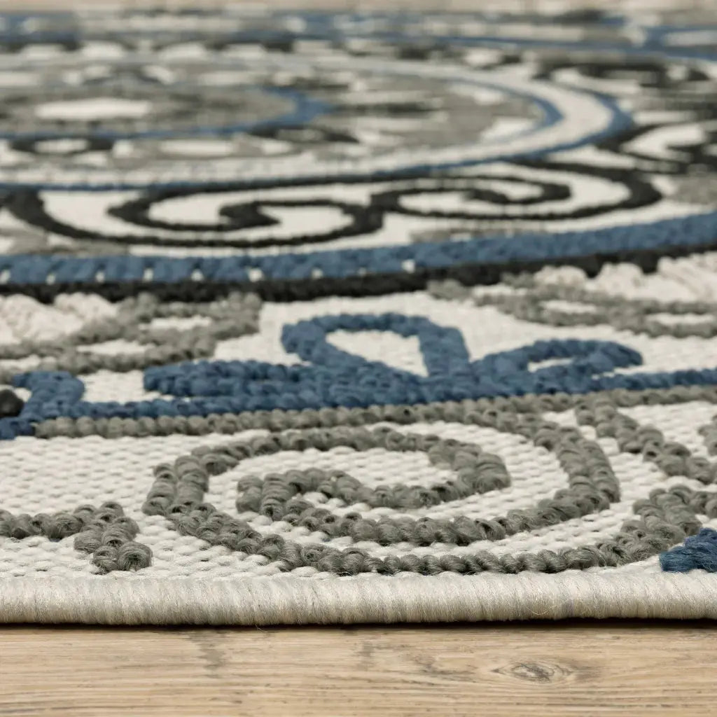 3' X 5' Blue and Beige Geometric Stain Resistant Indoor Outdoor Area Rug - Homeroots - Flyclothing LLC