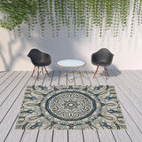 8' X 10' Blue and Beige Geometric Stain Resistant Indoor Outdoor Area Rug - Homeroots - Flyclothing LLC