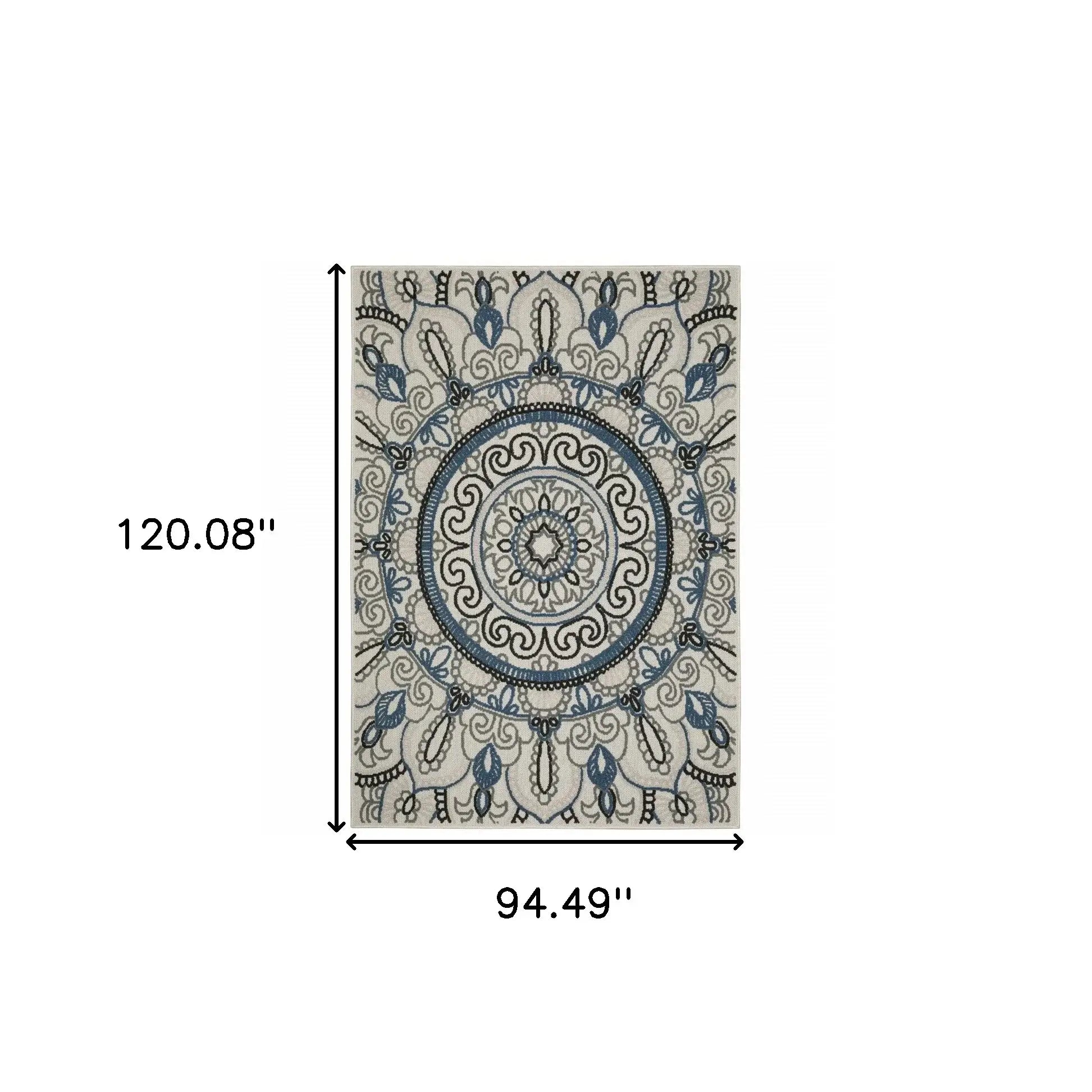 8' X 10' Blue and Beige Geometric Stain Resistant Indoor Outdoor Area Rug - Homeroots - Flyclothing LLC
