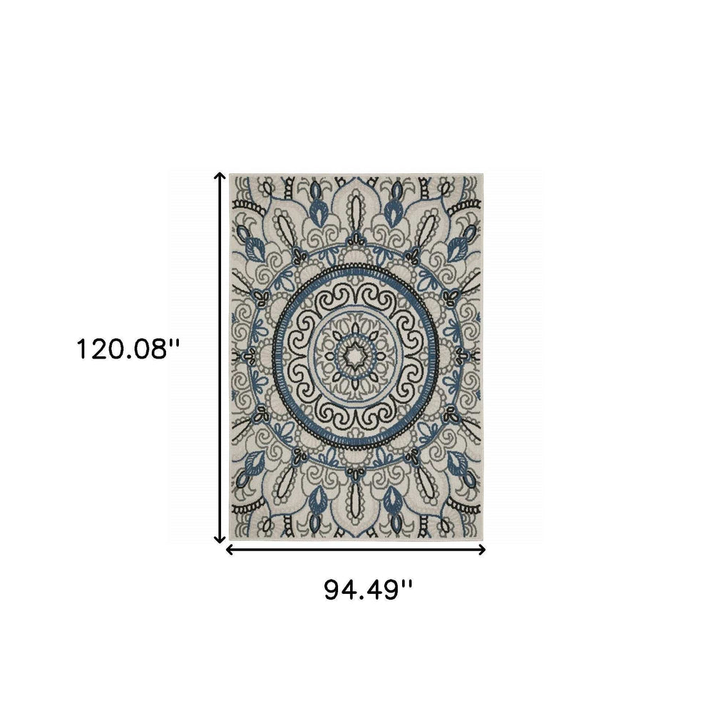 8' X 10' Blue and Beige Geometric Stain Resistant Indoor Outdoor Area Rug - Homeroots - Flyclothing LLC