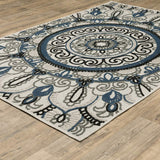 8' X 10' Blue and Beige Geometric Stain Resistant Indoor Outdoor Area Rug - Homeroots - Flyclothing LLC