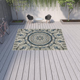 10' X 13' Blue and Beige Geometric Stain Resistant Indoor Outdoor Area Rug - Homeroots