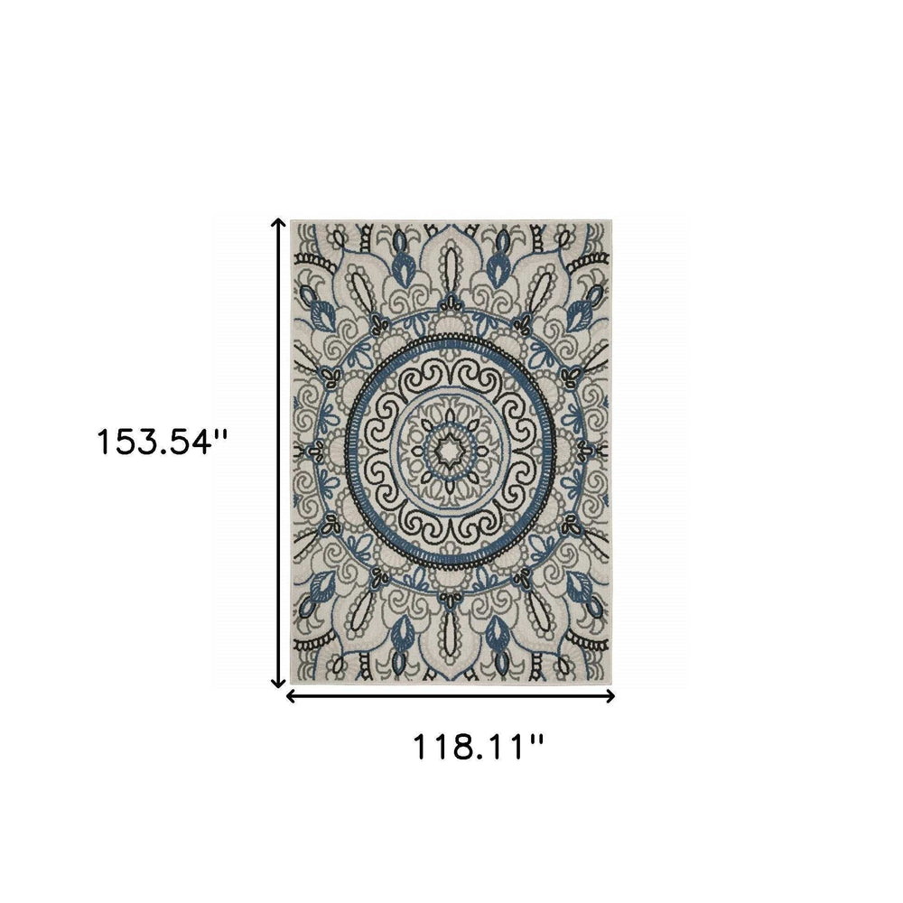 10' X 13' Blue and Beige Geometric Stain Resistant Indoor Outdoor Area Rug - Homeroots - Flyclothing LLC