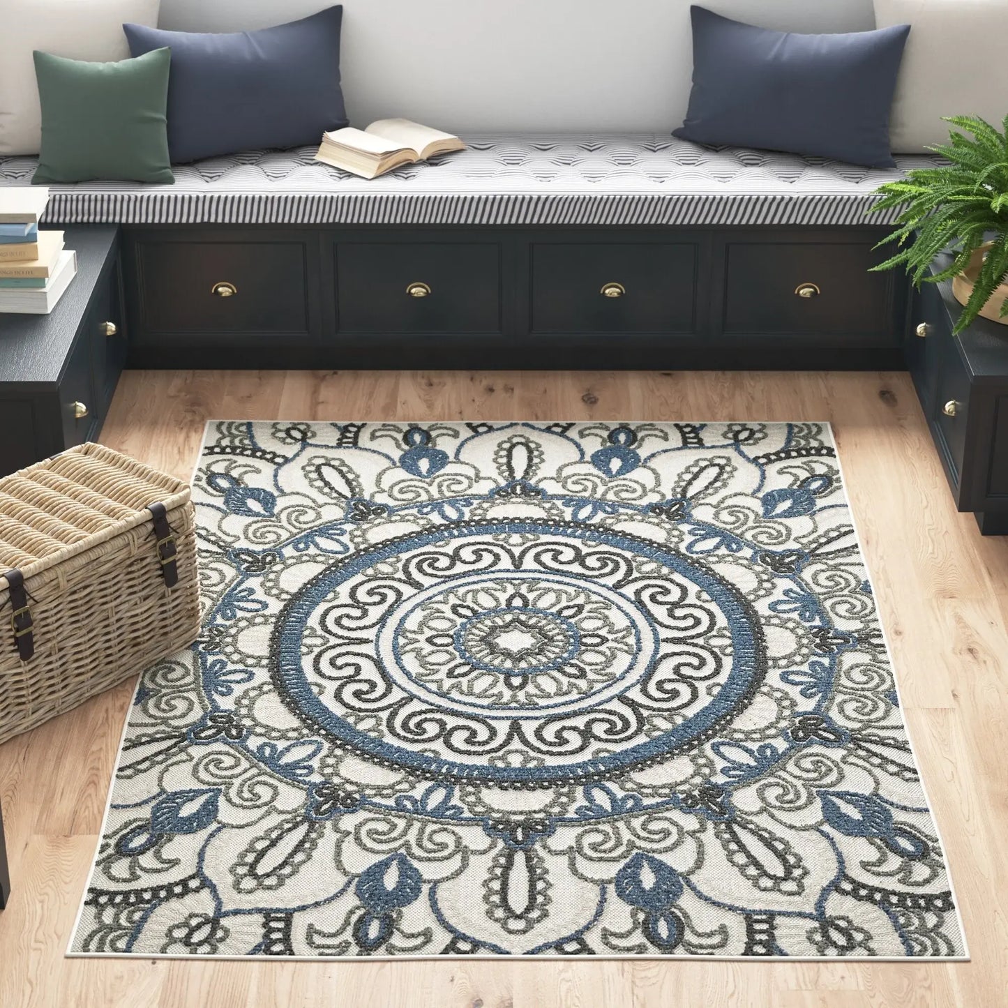 10' X 13' Blue and Beige Geometric Stain Resistant Indoor Outdoor Area Rug - Homeroots - Flyclothing LLC