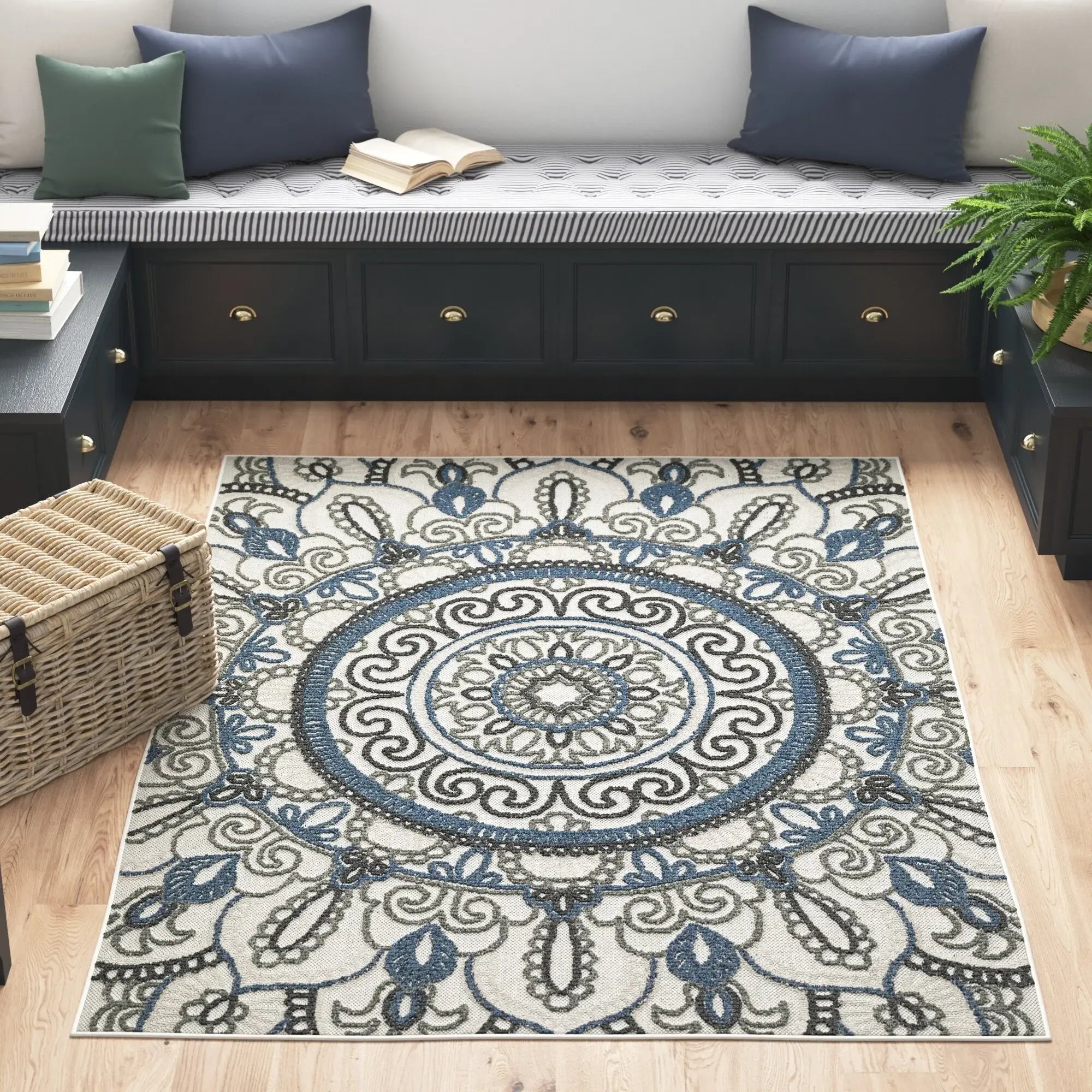 10' X 13' Blue and Beige Geometric Stain Resistant Indoor Outdoor Area Rug - Homeroots - Flyclothing LLC
