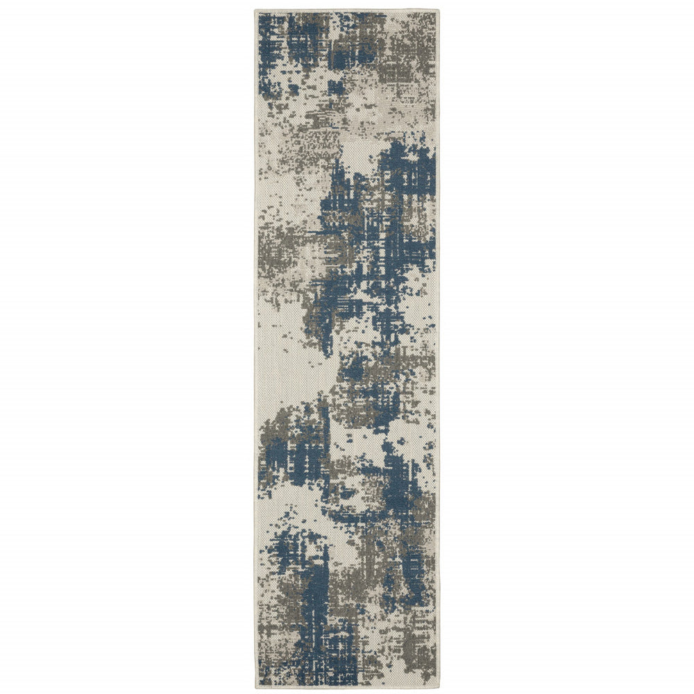 2' X 7' Blue and Beige Abstract Stain Resistant Indoor Outdoor Area Rug - Homeroots