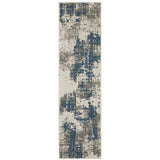 2' X 7' Blue and Beige Abstract Stain Resistant Indoor Outdoor Area Rug - Homeroots