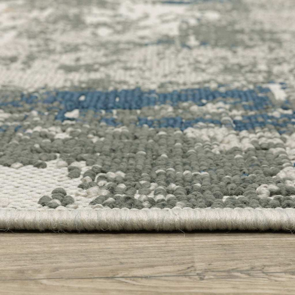 2' X 7' Blue and Beige Abstract Stain Resistant Indoor Outdoor Area Rug - Homeroots - Flyclothing LLC