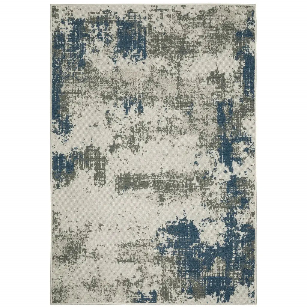3' X 5' Blue and Beige Abstract Stain Resistant Indoor Outdoor Area Rug - Homeroots - Flyclothing LLC