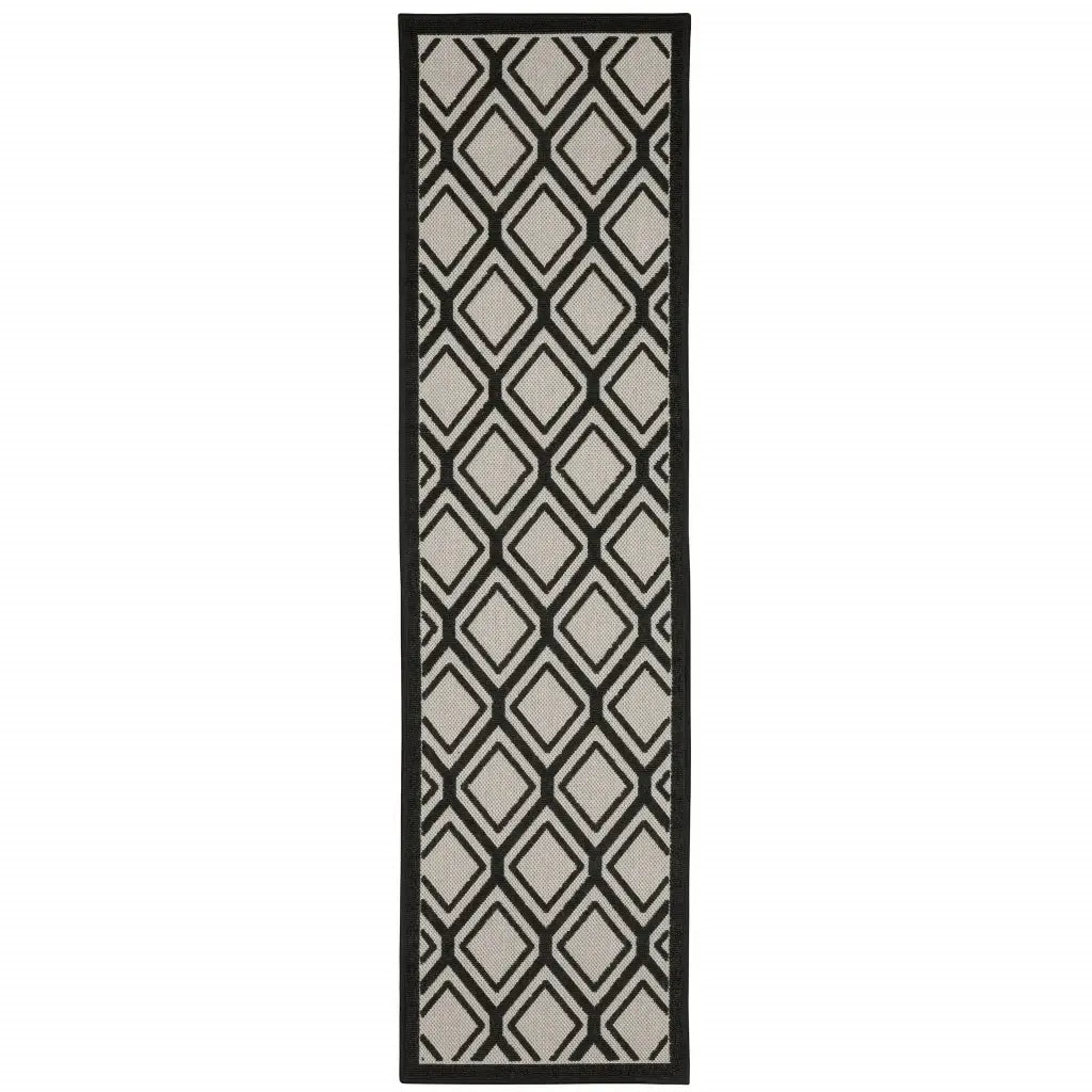 2' X 7' Beige and Black Geometric Stain Resistant Indoor Outdoor Area Rug - Homeroots - Flyclothing LLC