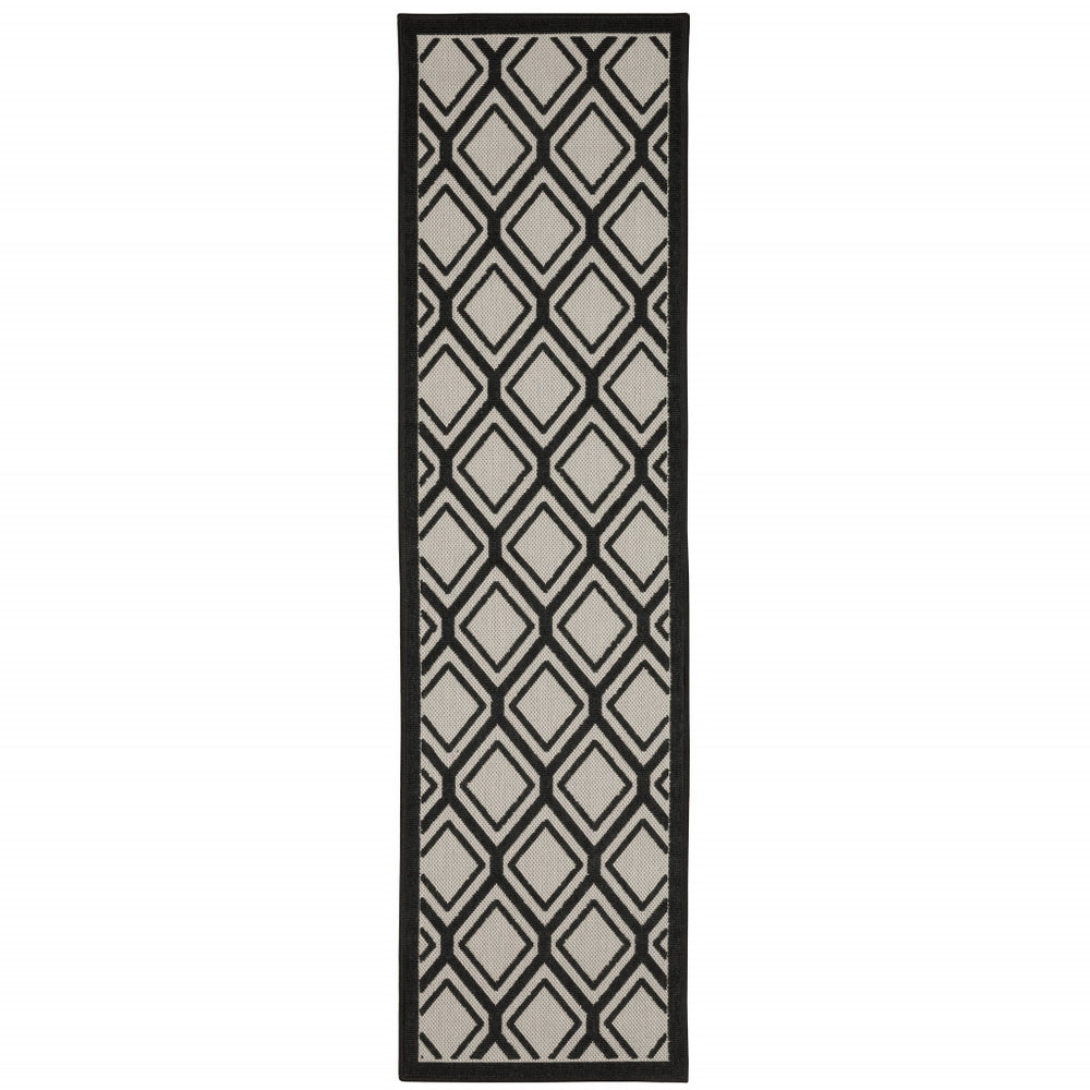 2' X 7' Beige and Black Geometric Stain Resistant Indoor Outdoor Area Rug - Homeroots