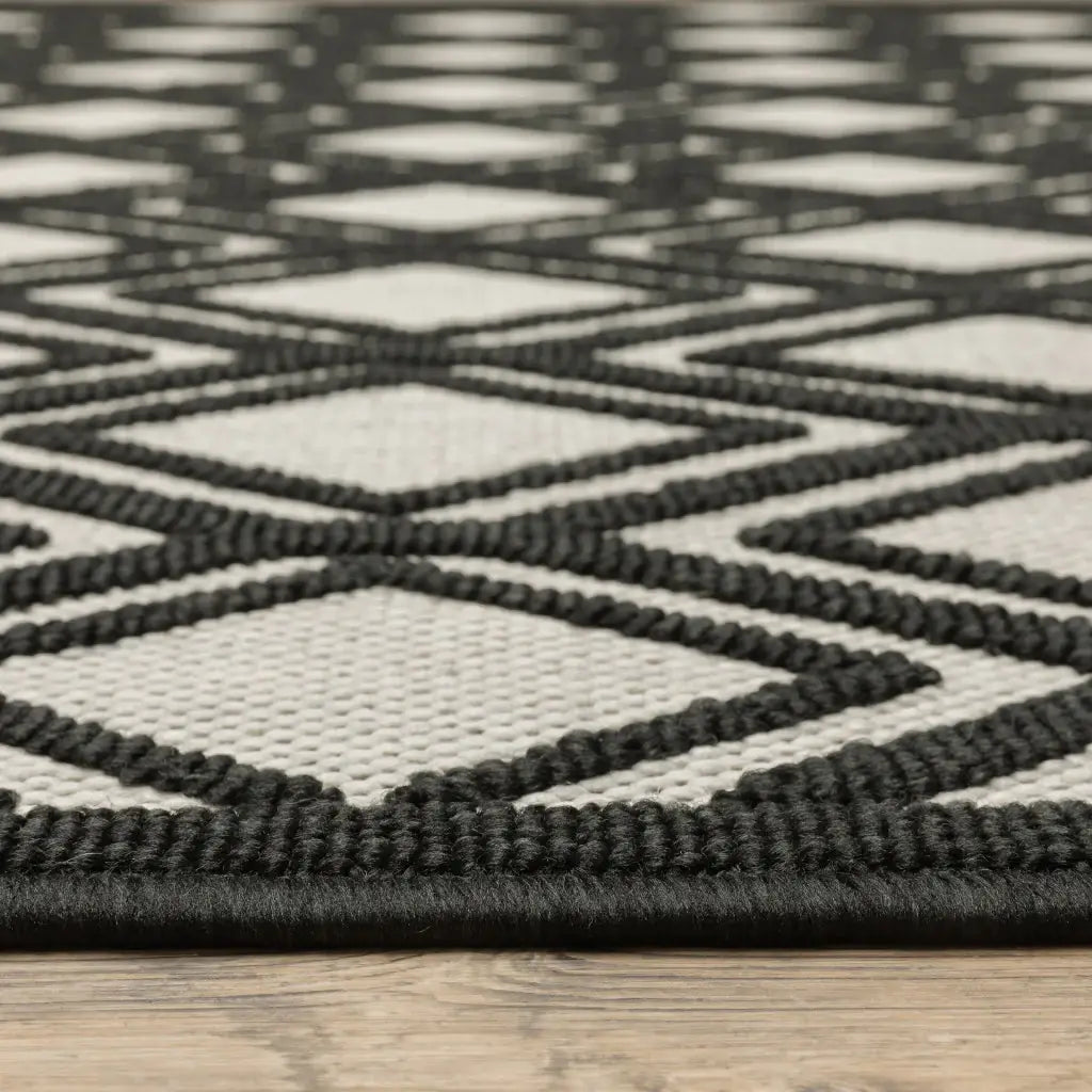 2' X 7' Beige and Black Geometric Stain Resistant Indoor Outdoor Area Rug - Homeroots - Flyclothing LLC
