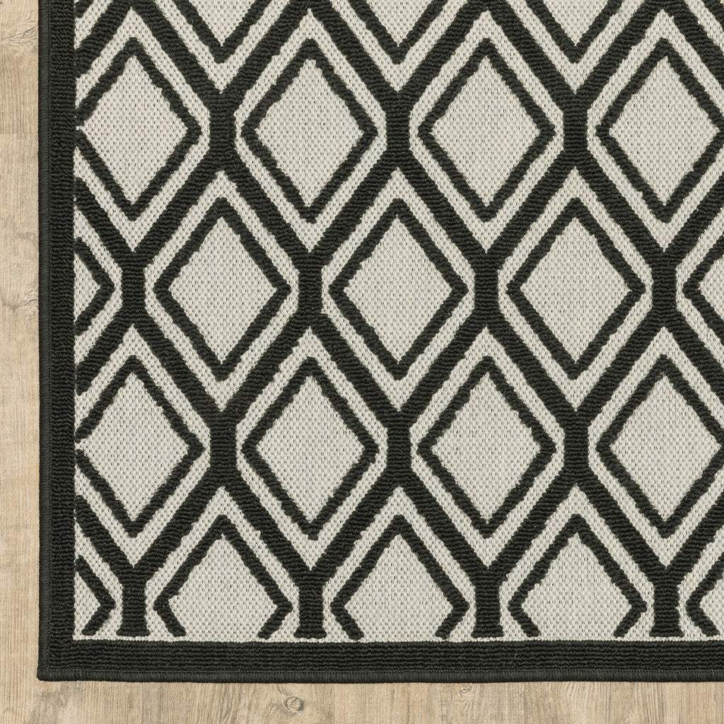 2' X 7' Beige and Black Geometric Stain Resistant Indoor Outdoor Area Rug - Homeroots - Flyclothing LLC