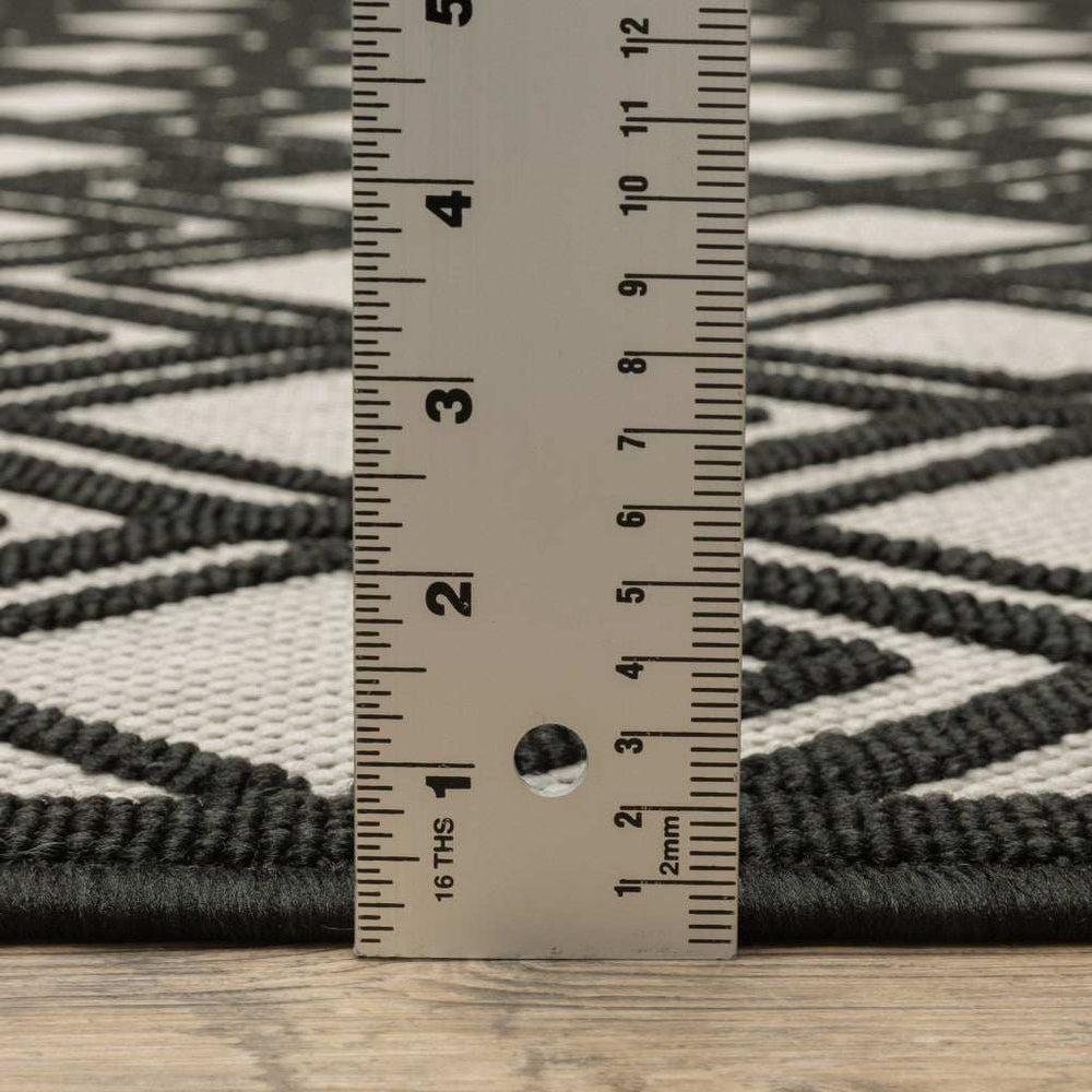 2' X 7' Beige and Black Geometric Stain Resistant Indoor Outdoor Area Rug - Homeroots - Flyclothing LLC