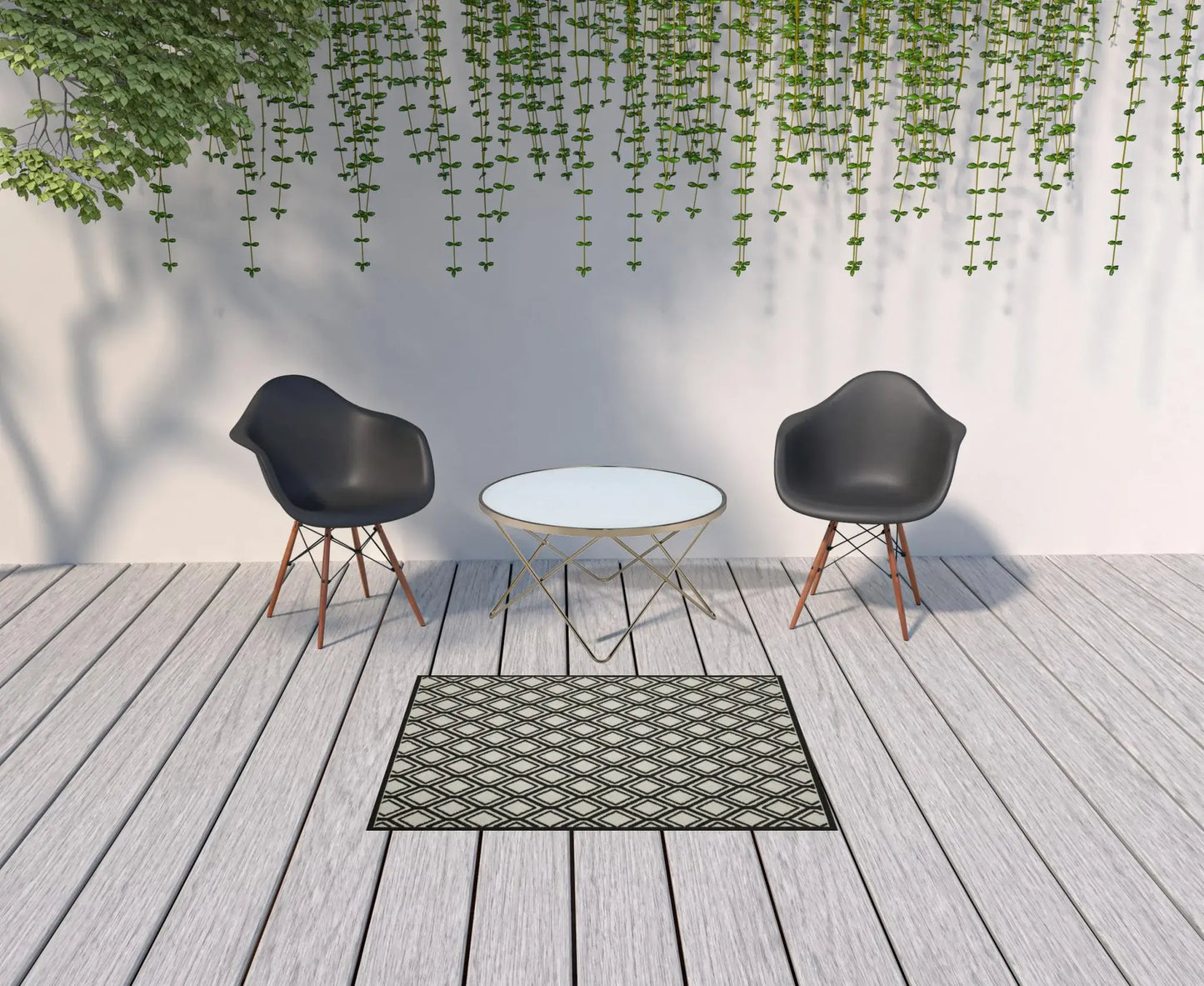 3' X 5' Beige and Black Geometric Stain Resistant Indoor Outdoor Area Rug - Homeroots - Flyclothing LLC