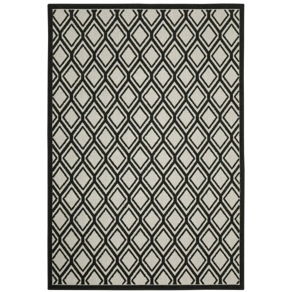 5' X 7' Beige and Black Geometric Stain Resistant Indoor Outdoor Area Rug - Homeroots - Flyclothing LLC