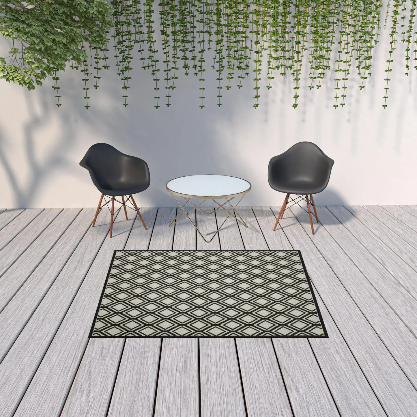5' X 7' Beige and Black Geometric Stain Resistant Indoor Outdoor Area Rug - Homeroots - Flyclothing LLC