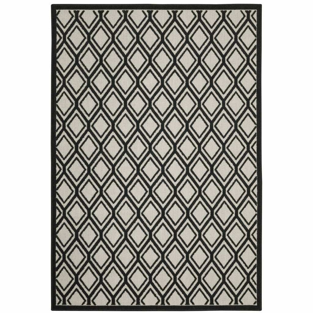 8' X 10' Beige and Black Geometric Stain Resistant Indoor Outdoor Area Rug - Homeroots - Flyclothing LLC