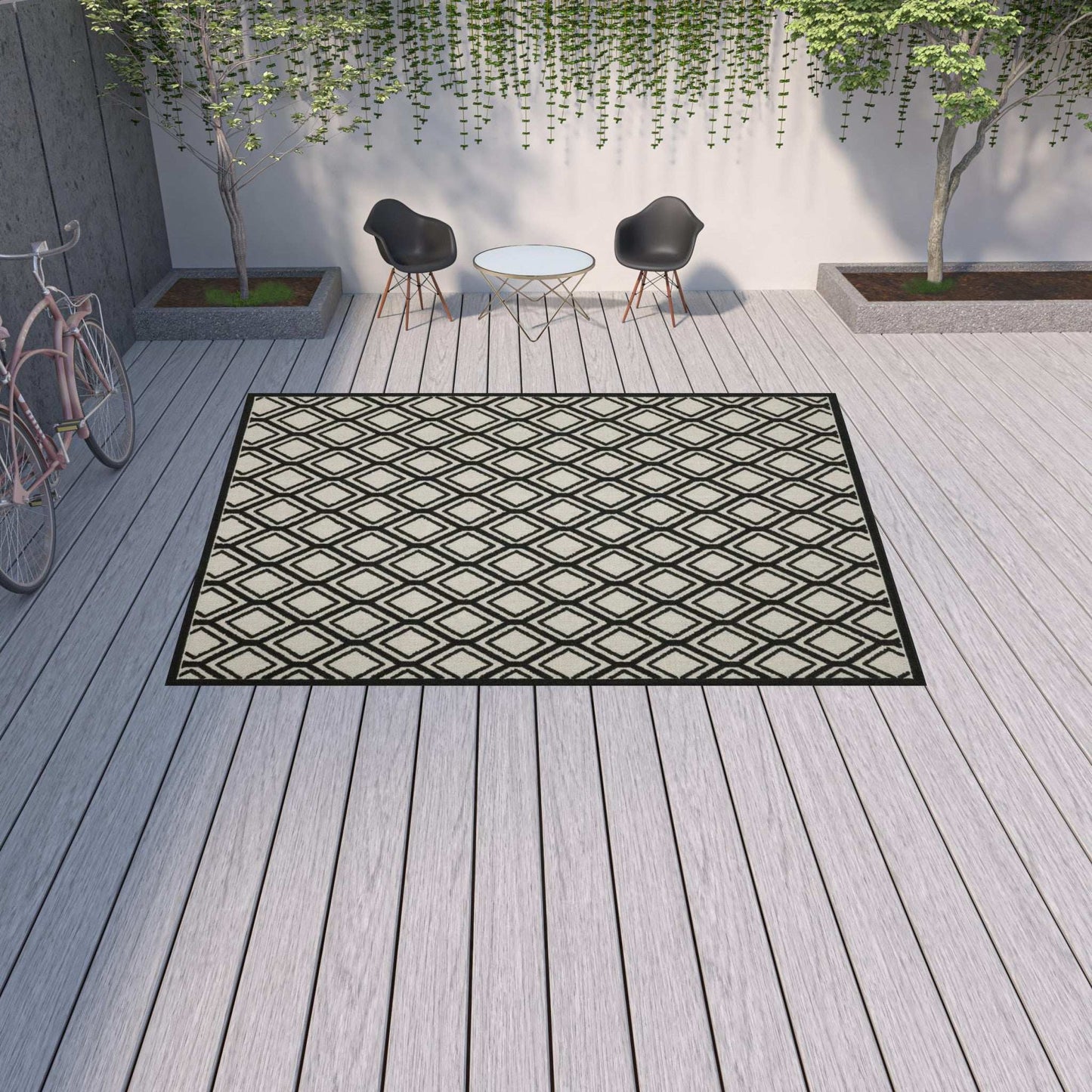 10' X 13' Beige and Black Geometric Stain Resistant Indoor Outdoor Area Rug - Homeroots - Flyclothing LLC