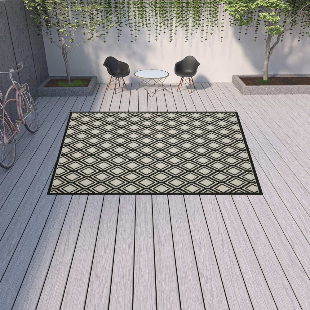 10' X 13' Beige and Black Geometric Stain Resistant Indoor Outdoor Area Rug - Homeroots - Flyclothing LLC