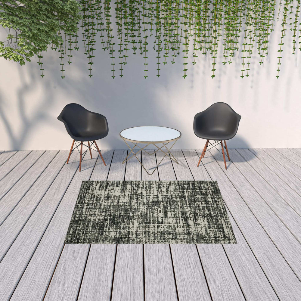 5' X 7' Beige and Black Abstract Stain Resistant Indoor Outdoor Area Rug - Homeroots - Flyclothing LLC