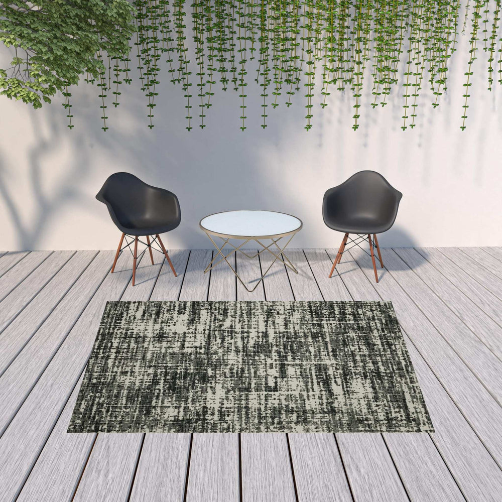 7' X 9' Beige and Black Abstract Stain Resistant Indoor Outdoor Area Rug - Homeroots - Flyclothing LLC