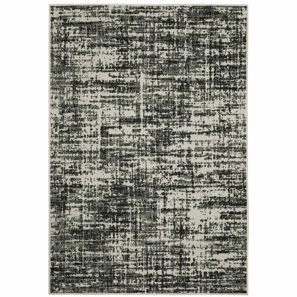 7' X 9' Beige and Black Abstract Stain Resistant Indoor Outdoor Area Rug - Homeroots - Flyclothing LLC