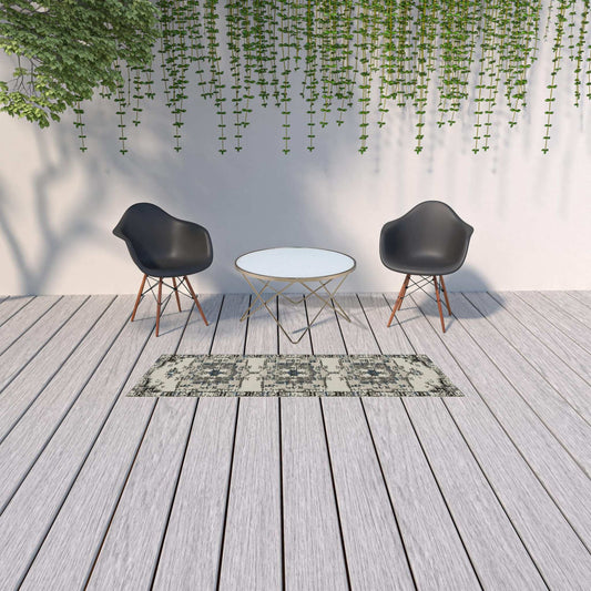 2' X 7' Blue and Beige Oriental Stain Resistant Indoor Outdoor Area Rug - Homeroots - Flyclothing LLC
