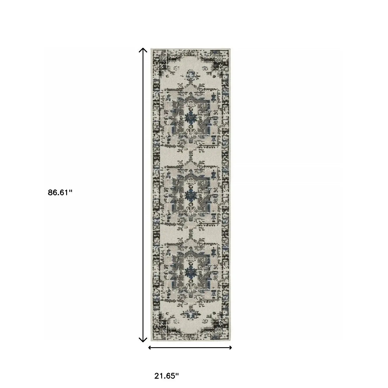 2' X 7' Blue and Beige Oriental Stain Resistant Indoor Outdoor Area Rug - Homeroots - Flyclothing LLC