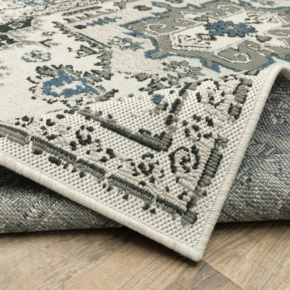 2' X 7' Blue and Beige Oriental Stain Resistant Indoor Outdoor Area Rug - Homeroots - Flyclothing LLC