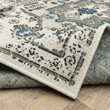 2' X 7' Blue and Beige Oriental Stain Resistant Indoor Outdoor Area Rug - Homeroots - Flyclothing LLC