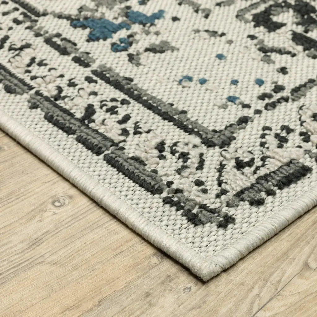 3' X 5' Blue and Beige Oriental Stain Resistant Indoor Outdoor Area Rug - Homeroots - Flyclothing LLC