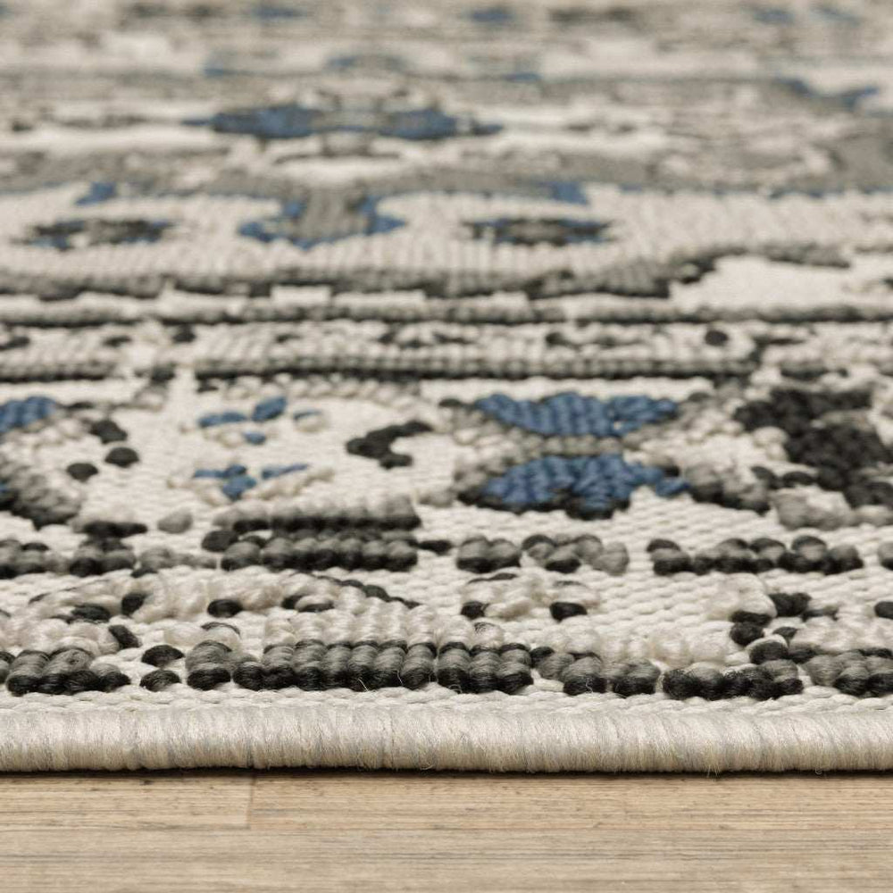 5' X 7' Blue and Beige Oriental Stain Resistant Indoor Outdoor Area Rug - Homeroots - Flyclothing LLC