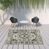 8' X 10' Blue and Beige Oriental Stain Resistant Indoor Outdoor Area Rug - Homeroots