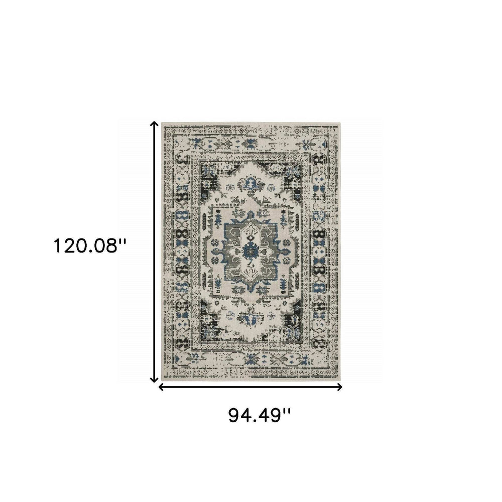 8' X 10' Blue and Beige Oriental Stain Resistant Indoor Outdoor Area Rug - Homeroots - Flyclothing LLC