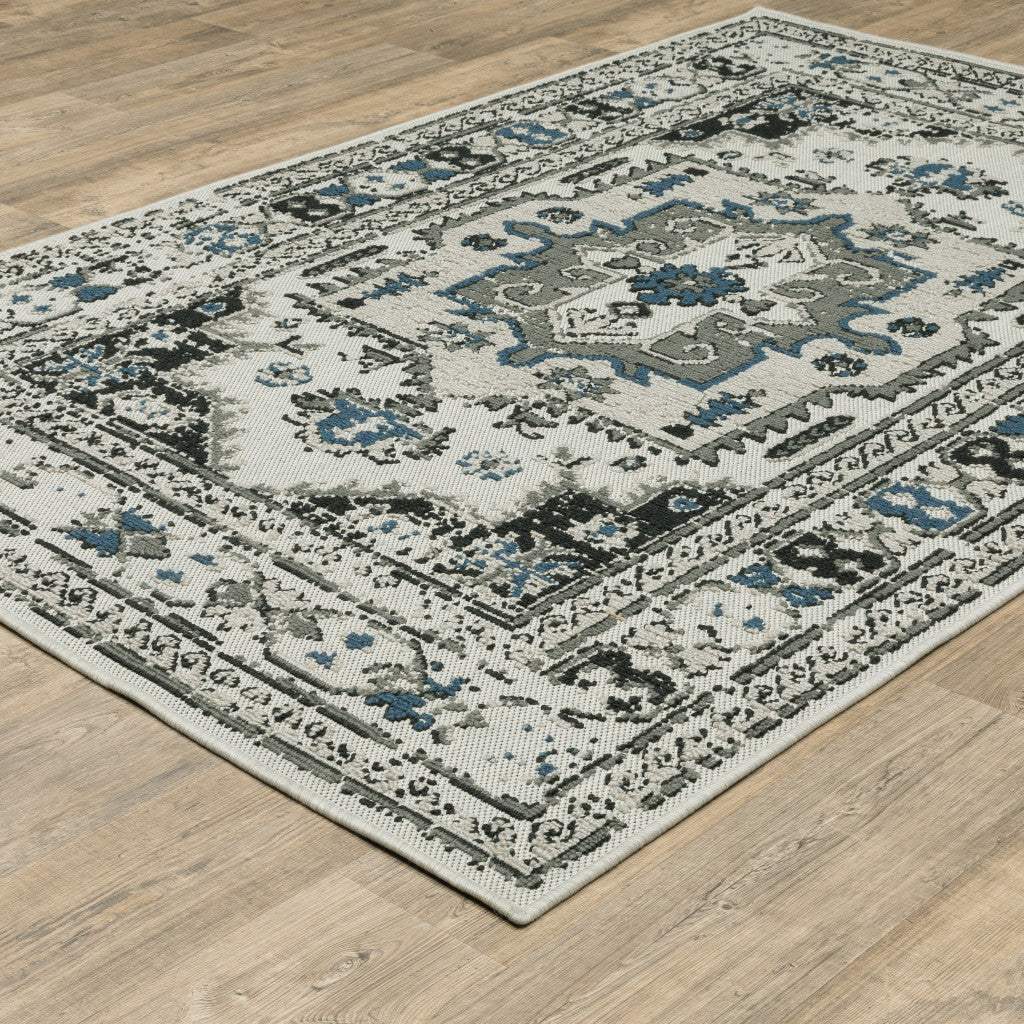 8' X 10' Blue and Beige Oriental Stain Resistant Indoor Outdoor Area Rug - Homeroots - Flyclothing LLC