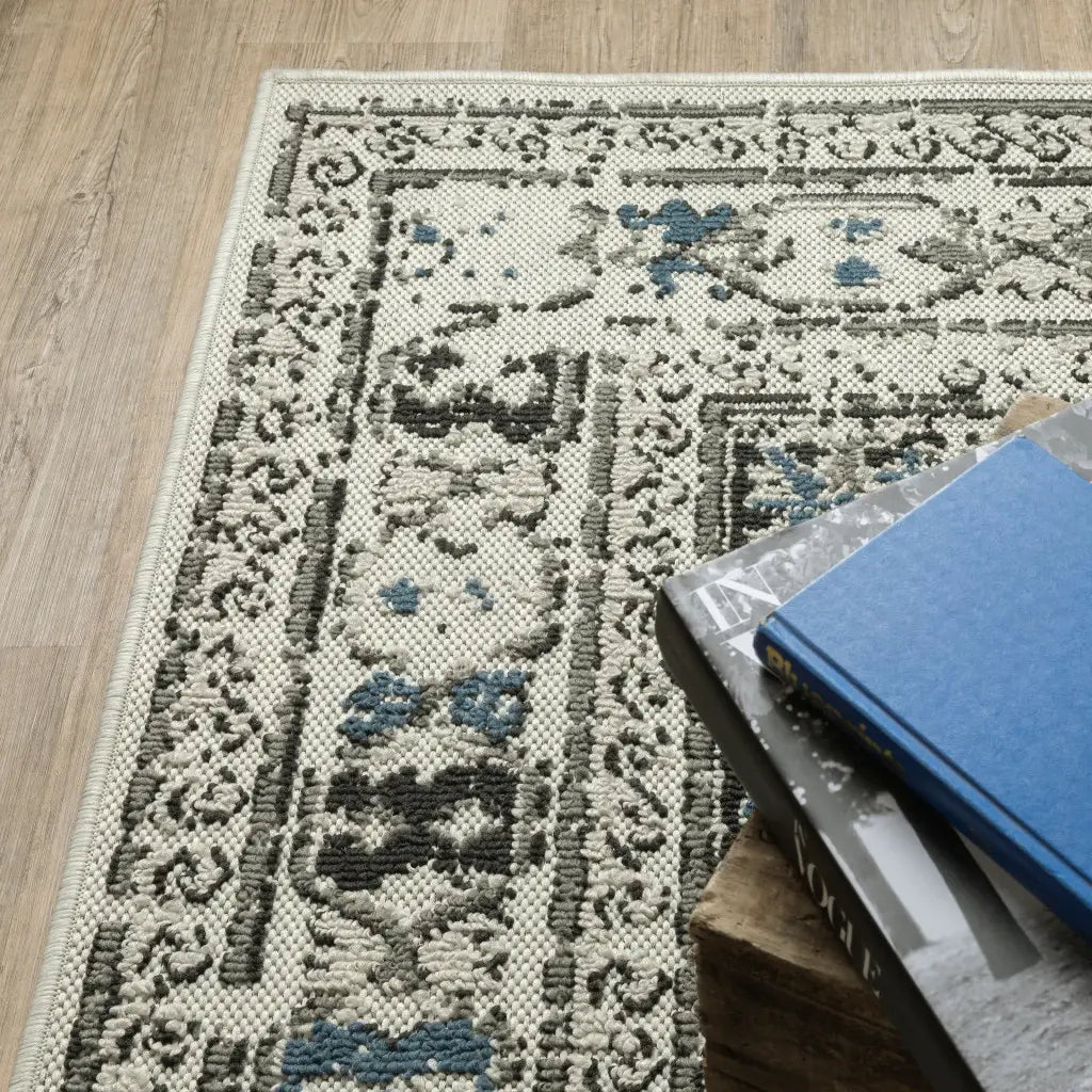8' X 10' Blue and Beige Oriental Stain Resistant Indoor Outdoor Area Rug - Homeroots - Flyclothing LLC