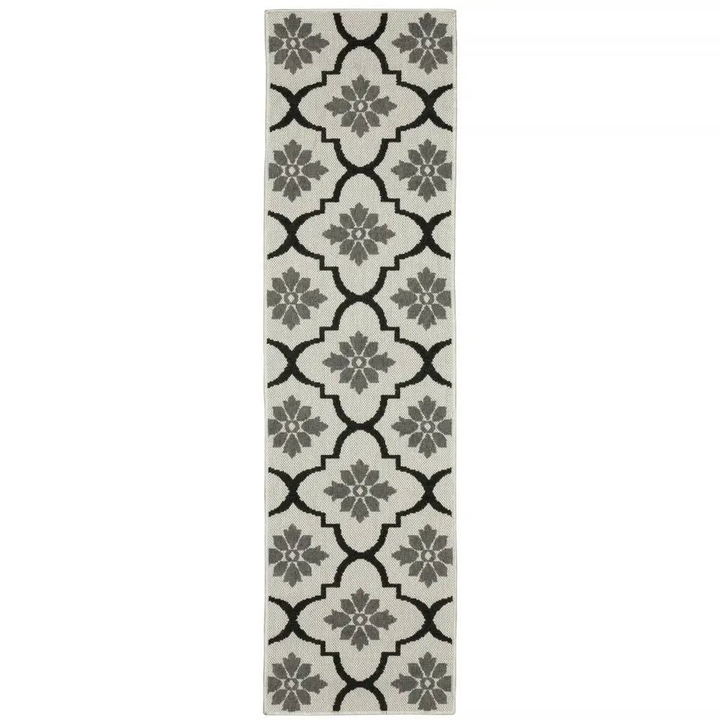 2' X 7' Beige and Black Geometric Stain Resistant Indoor Outdoor Area Rug - Homeroots - Flyclothing LLC
