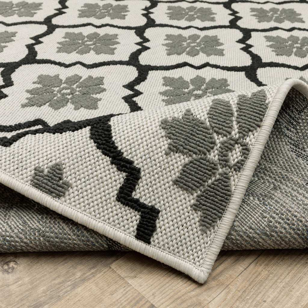 2' X 7' Beige and Black Geometric Stain Resistant Indoor Outdoor Area Rug - Homeroots - Flyclothing LLC