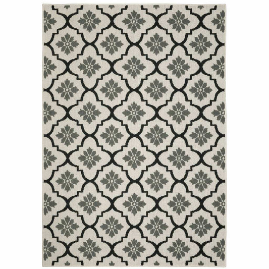 5' X 7' Beige and Black Geometric Stain Resistant Indoor Outdoor Area Rug - Homeroots - Flyclothing LLC