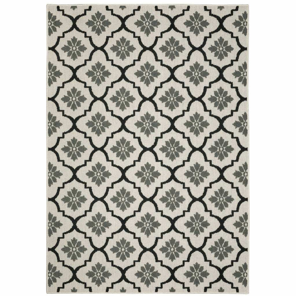 8' X 10' Beige and Black Geometric Stain Resistant Indoor Outdoor Area Rug - Homeroots - Flyclothing LLC