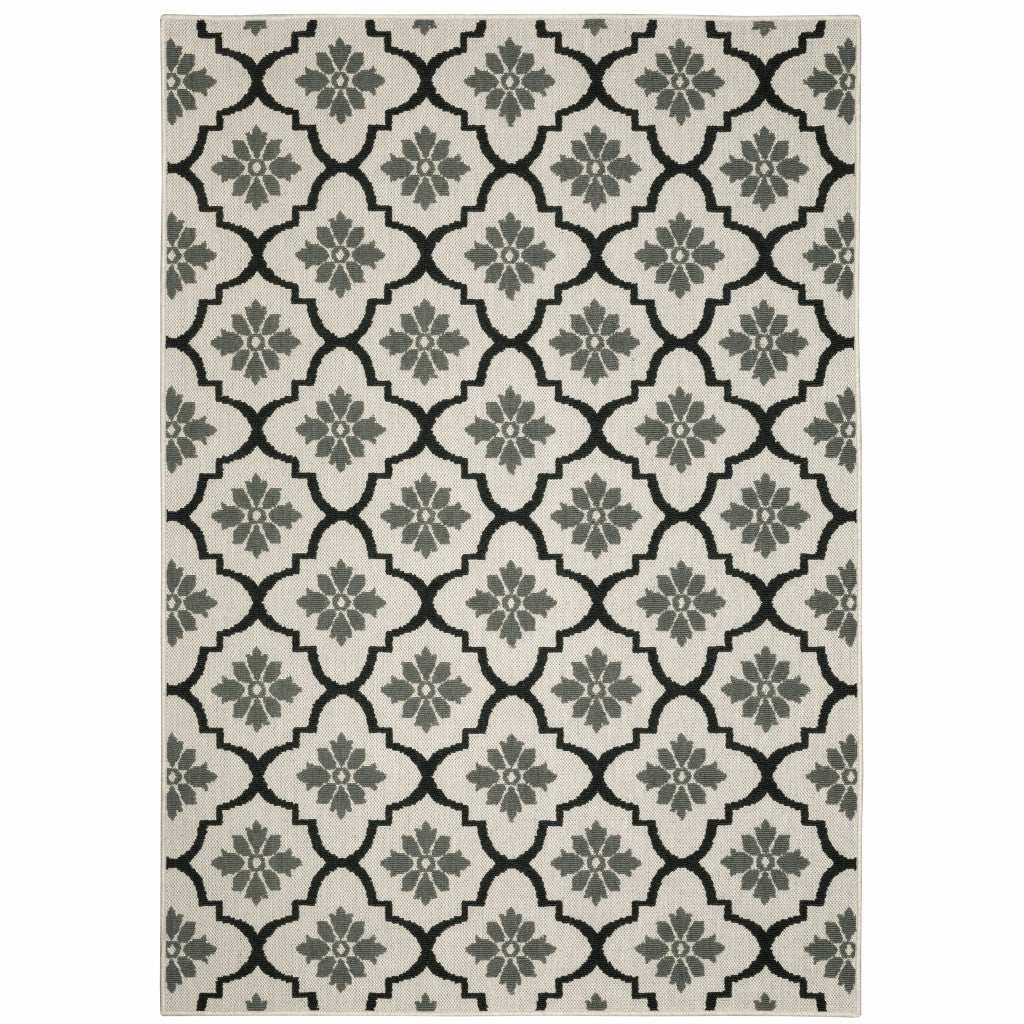 10' X 13' Beige and Black Geometric Stain Resistant Indoor Outdoor Area Rug - Homeroots - Flyclothing LLC