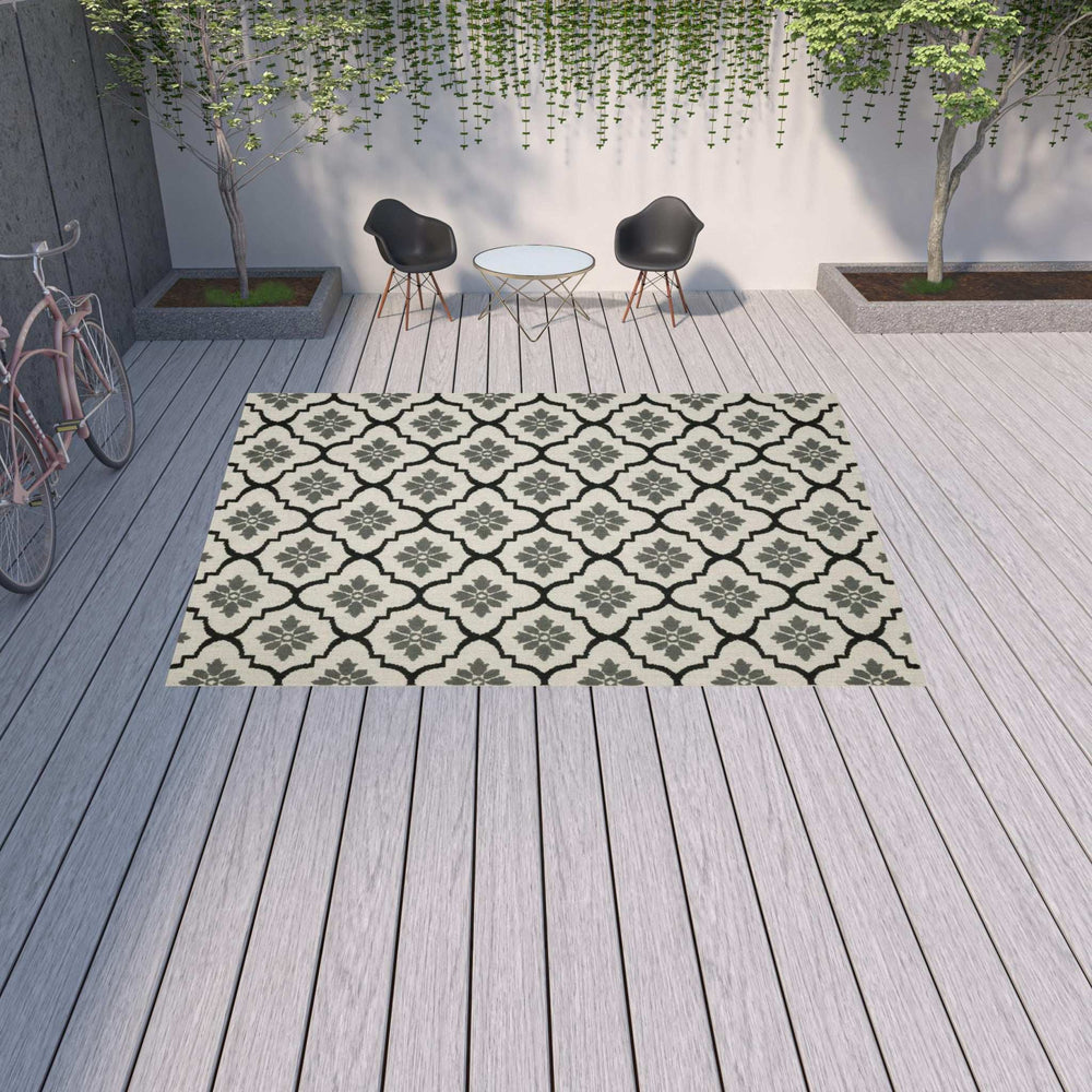 10' X 13' Beige and Black Geometric Stain Resistant Indoor Outdoor Area Rug - Homeroots - Flyclothing LLC
